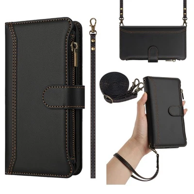 Leather Zipper Crossbody Flip Wallet Case For Google Pixel 10 Pro XL/9A/9/8/7 - Image 1 of 4