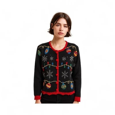 Vintage Nutcracker Womens Cardigan Beaded Embroidered Christmas Snowflakes Small - Image 1 of 4