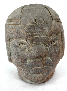 Escultura de cerámica de arcilla con cabeza olmeca decoración 4,5" de alto hecha a mano sin firmar - Imagen 1 de 6
