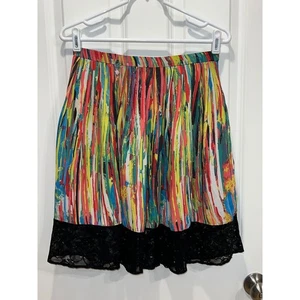 Falda plisada Prabal Gurung para mujer 10 negra con ribete de encaje estampado colorido - Imagen 1 de 8