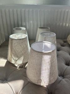 NEW 5 linen small clip on lamp shades never used tape binding well made - Picture 1 of 3