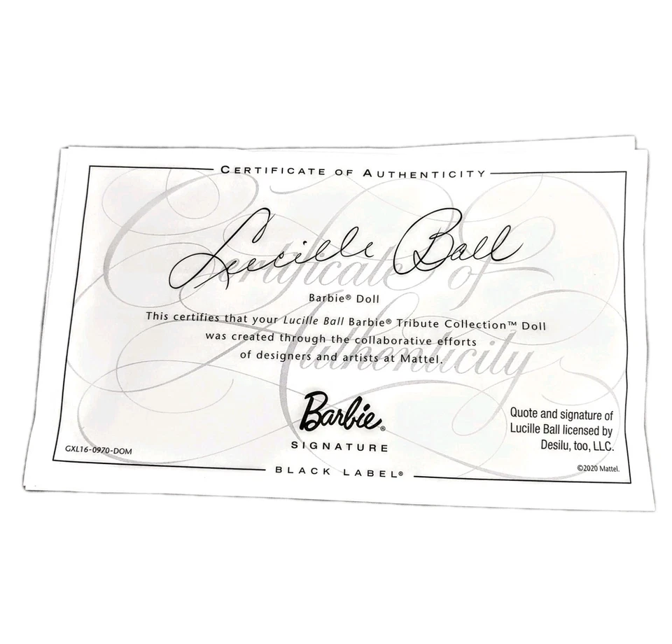 COA Certificate of Authenticity Barbie Doll Lucille Ball Lucy Tribute Collection - Image 1 of 1