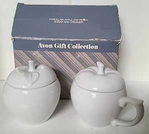 Porcelain Apple & Peach Sugar & Creamer set (Avon Gift Collection) original box - Picture 1 of 11