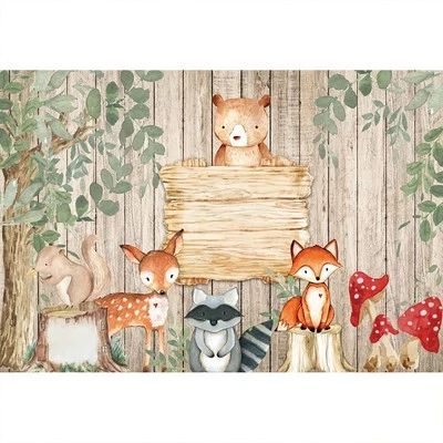 22x15m Wald Tiere Hintergrund Niedlich Safari Urwald Retro Vertikal Braun Hol... - Bild 1 von 4