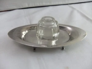 Bandeja tintero antigua 1900 de plata maciza y vidrio Charles & George Asprey, Londres - Imagen 1 de 12