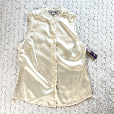 Pendleton Sleeveless Shirt Women's 12 Petite Ivory Button-Down Silk Cotton Blend - Image 1 of 4