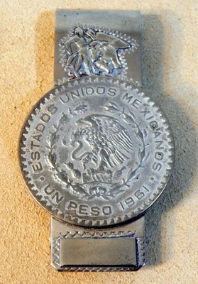 Vtg Ster Silver 1961 Mexican Peso Men's Money Clip Bull/Matador Graphics 32.9 Gr - Image 1 of 4