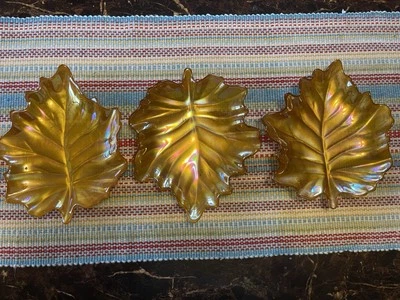 Juego de 3 Hojas de Arce Otoño Grandes Apilables Vidrio Iridiscente Decorativo Foto 1 de 4