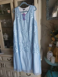 Hekka Women's Maxi Dress Size XXL Baby Blue  Front Embroidered Overlay - Picture 1 of 4