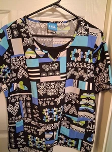 Scrub HQ 3 Pocket Dragonfly & Butterfly Floral Scrub Top Size M - Picture 1 of 1
