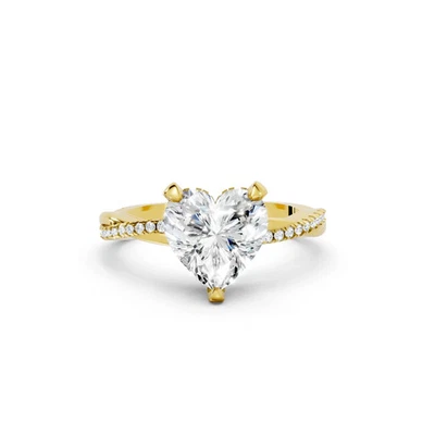 14K Gold Lab-Created 1 Ct Heart Diamond Twisted Vine Hidden Halo Engagement Ring - Image 1 of 4