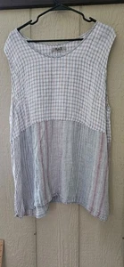Flachs XL/XXL ärmellos 💯 Leinen Top Lagenlook Colorblock kariert Beschreibung lesen - Bild 1 von 3
