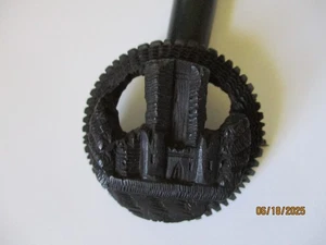 Vintage Antique Victorian Carved Black Bog Oak Cathedral~Castle Mourning Brooch - Picture 1 of 15