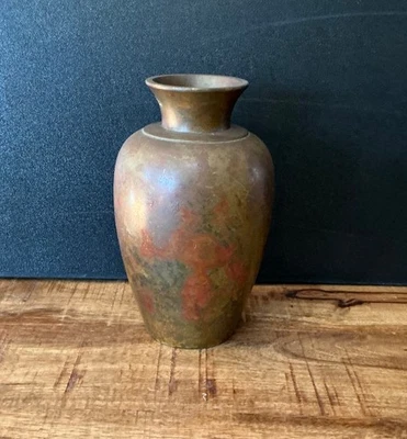 Jarrón japonés antiguo de bronce acabado Murashido Taisho Art Deco minimalista Foto 1 de 4