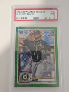 2020 Bowman Chrome X Green Xfractor #30 Sheldon Neuse /31 RC PSA 9 - Picture 1 of 3