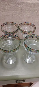 4 Crate & Barrel Handblown Margarita Conffetti Glasses Stored Only See Pictures  - Picture 1 of 5