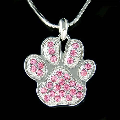 Rosa Zampe ~ Fatto Con Cristallo Swarovski Cane Kitty Gatto Collana Ciondolo - Immagine 1 di 1