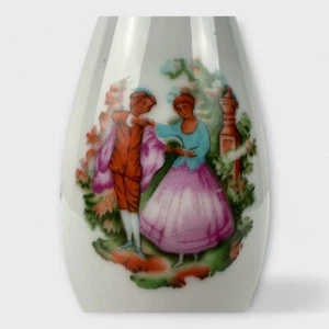 Vintage Small Porcelain Bud Vase Printed Dancing People Gold Accents Made China - Picture 1 of 8