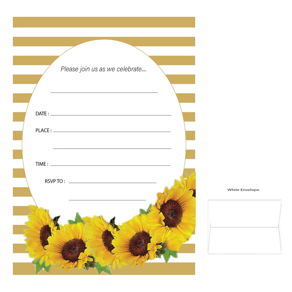 Cartões convite girassol com envelopes - Quantidade 12 - Fabricado nos EUA envio rápido - Imagem 1 de 1