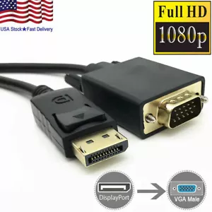 Display Port to VGA Cable Adapter Converter Video HDTV PC Monitor Desktop Laptop - Picture 1 of 12