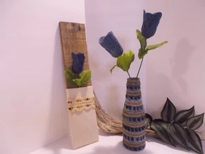 Denim Jeans Seams Bottle Vase Farmhouse Wall Pocket Denim Decor Boho Cottage - Picture 1 of 10