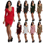 NE PEOPLE Womens Long Sleeve Dress with Plunged Ruched Front [NEWDR60]