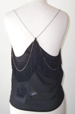 VIKTOR & ROLF Black Silk Sheer Crystal Embellished Chain Fringe Open Back Top 4 - Image 1 of 3