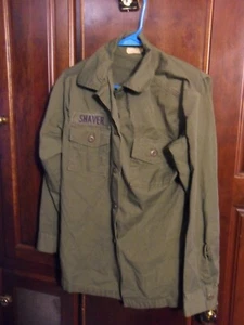VTG WOMENS ARMY Vietnam ?? Sateen Cotton Utility Shirt LS OG 107 SZ 14 LONG - Picture 1 of 9