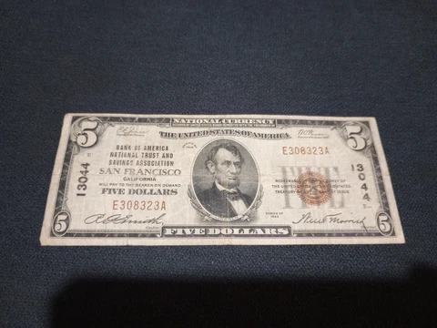 1929 5 dollar national bank note Cover