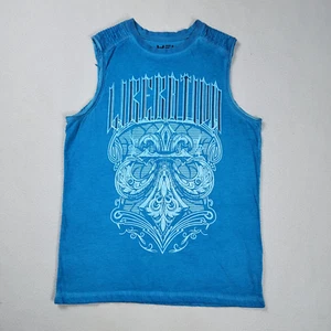 Helix T-Shirt Herren Large Blau Celtic Cross Ärmellos Distressed Grunge Y2K - Bild 1 von 10