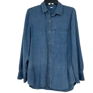 Old Navy Chambray Button Up Shirt Indigo Blue Long Sleeve Casual Size M - Picture 1 of 11