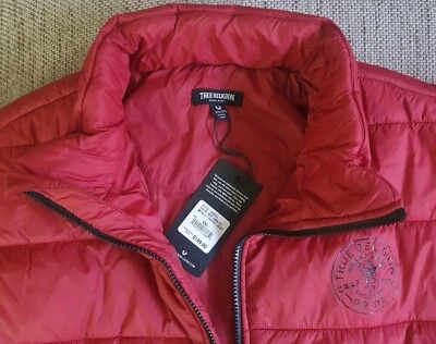 Mens True Religion red dahlia metallic puffer jacket XXlarge - Image 1 of 4