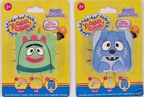 Yo Gabba Gabba Magic Washcloth Toodee Brobee Set of 2 Bath Wash Cloth Cotton