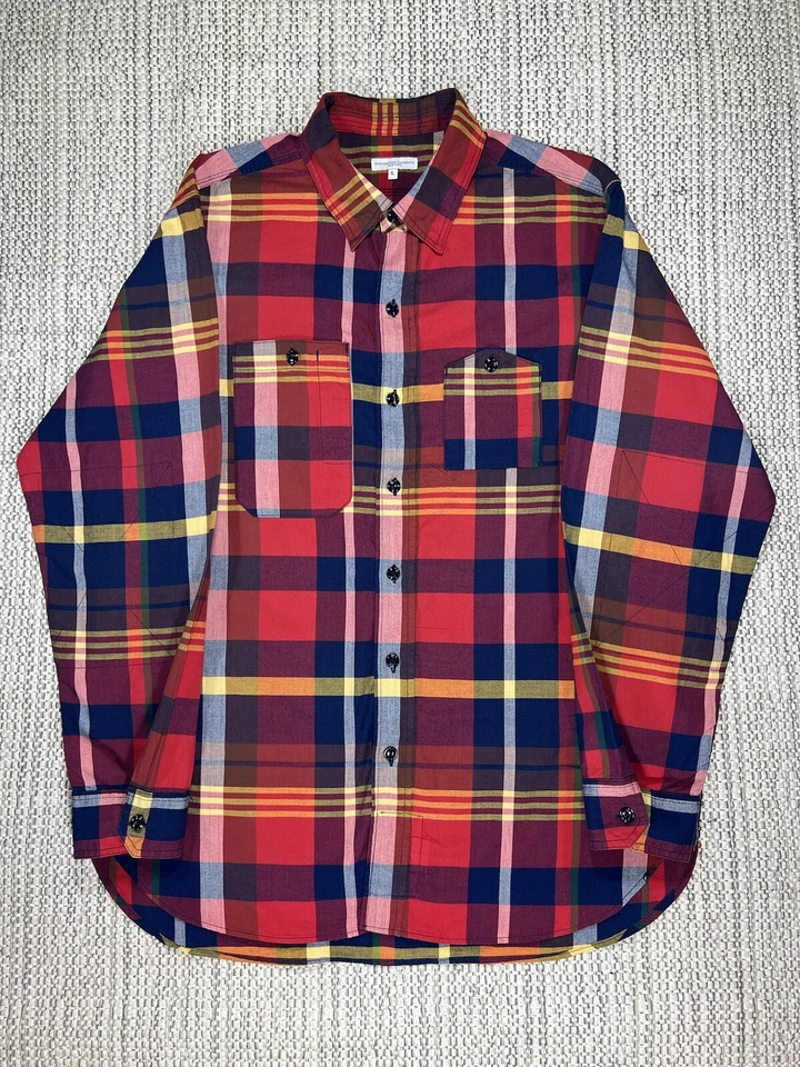 ENGINEERED GARMENTS Work Shirt, MEN'S LARGE, Madras Cotton, Red Plaid, USA - Image 1 of 4