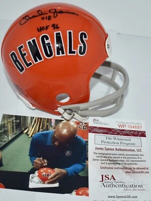 MINICASCO CHARLIE JOINER RIDDELL VSR4 2 BAR TB CINCINNATI BENGALS HOF 1996 JSA Foto 1 de 4