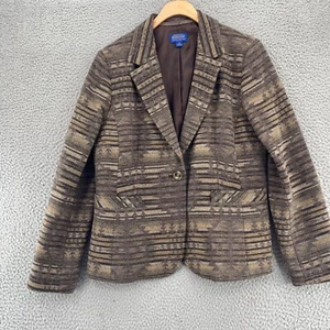 Pendleton Blazer Womens 12 Brown Striped Wool Button Pockets Office Career Work - Picture 1 of 11