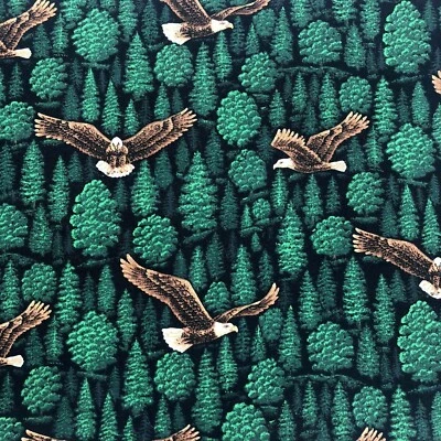 NOS Vintage Bald Eagles Soaring Over Pine Tree Forest Cotton Fabric 97 x 45 Inch - Image 1 of 2