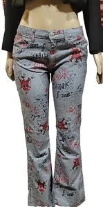 Todd Oldham 90s / Y2K Allover Graffiti Print Mid Rise Size 11 Jeans Text #5 - Picture 1 of 18