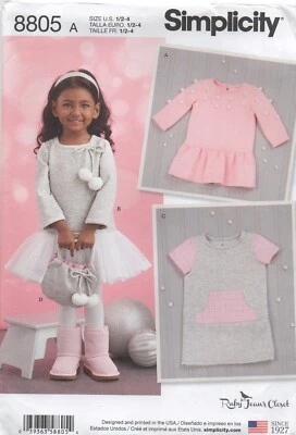 Simplicity Sewing Pattern 8805 Toddlers Dresses Tulle Skirt Bag Size 1/2 - 4 New - Image 1 of 4