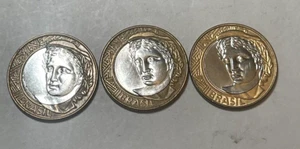 3 Coins Brazil 1 Real Uncirculated Bimetallic High Coins 2002, 2004 and 2007 - Picture 1 of 3