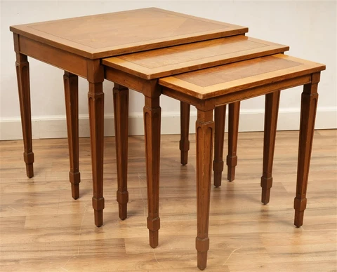 Set of 3 Baker Nesting Tables Cocktail Tables Diamond Inlays Regency Style Cover