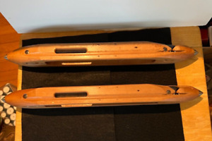 Matching Pair of Vintage  Wooden Shuttles 18" For Weaving Loom Metal Tips