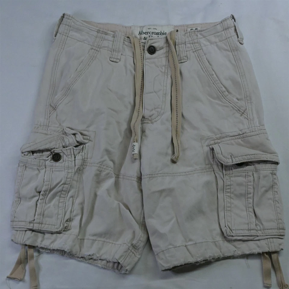 Abercrombie & Fitch 28 x 10" Khaki Distressed Thick Fatigue Cargo Shorts - Image 1 of 4