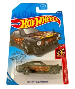 Hot Wheels Custom Ford Maverick HW Flames Black 9/10 Short Card New 142/250 - Picture 1 of 6