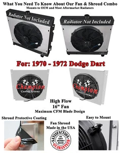 Dodge/Plymouth Aluminum Shroud & 16" Fan, Fits Champion Radiator CC526,MC526 - Picture 1 of 5