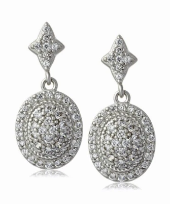 Pendientes colgantes ovalados flor de lis de plata de ley 925 Freida Rothman nuevos con caja Foto 1 de 4