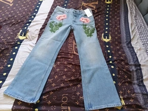 Gucci Womens Flower-Embroidered Blue Jeans Size 30 Waist RRP £895 (VERY RARE) - Picture 1 of 15