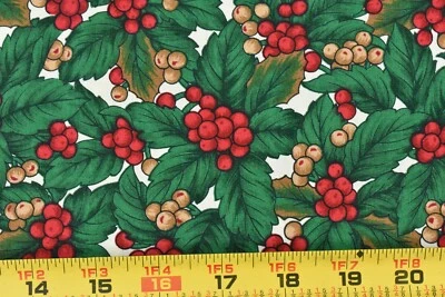 16" Long, Red & Green Holly on Cream Quilt Cotton, Hoffman, P3861 - Image 1 of 4