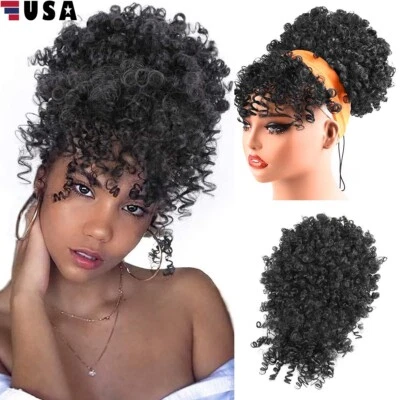 Drawstring Ponytail for Black Women Afro Puff Kinky Curly Hair Ponytail Hot USA - Image 1 of 4