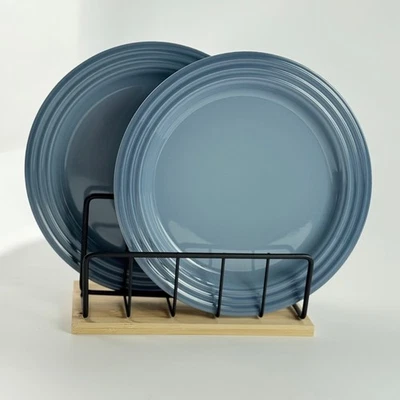 Le Creuset 22cm Plates Set of 2 Chambray Blue Stoneware Salad Dessert New - Image 1 of 4